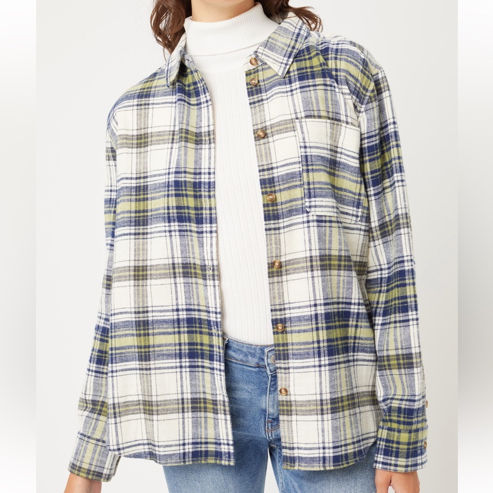 Plaid Long Sleeve Button Down Flannel Blue Green